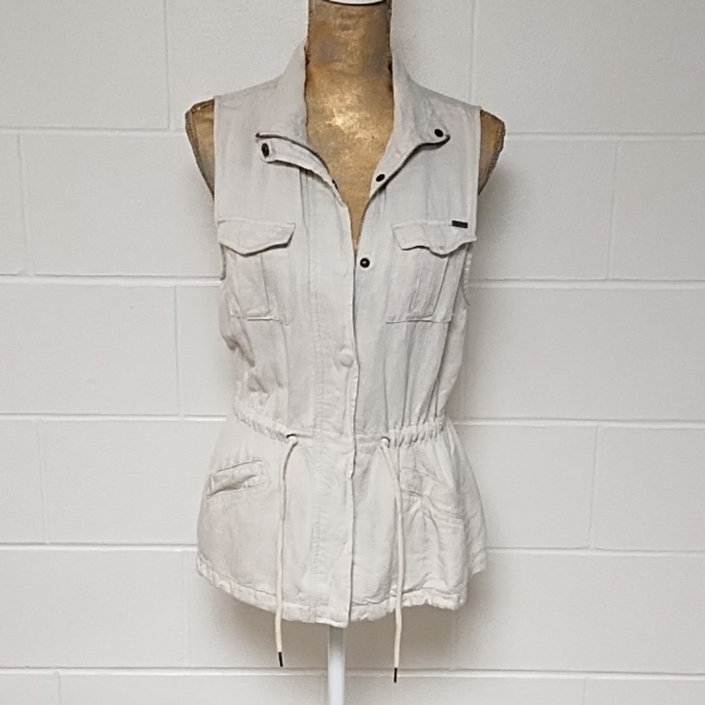 Max Jeans Natural Linen & Rayon Soft Lagenlook Zip & snap Vest